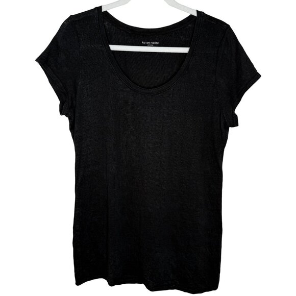 Eileen Fisher Womens Black Organic Linen T-Shirt, L - Picture 1 of 7